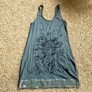Express Pima Cotton Tank Dress M Gray Whimsigoth Glitter Sequin Glam Floral